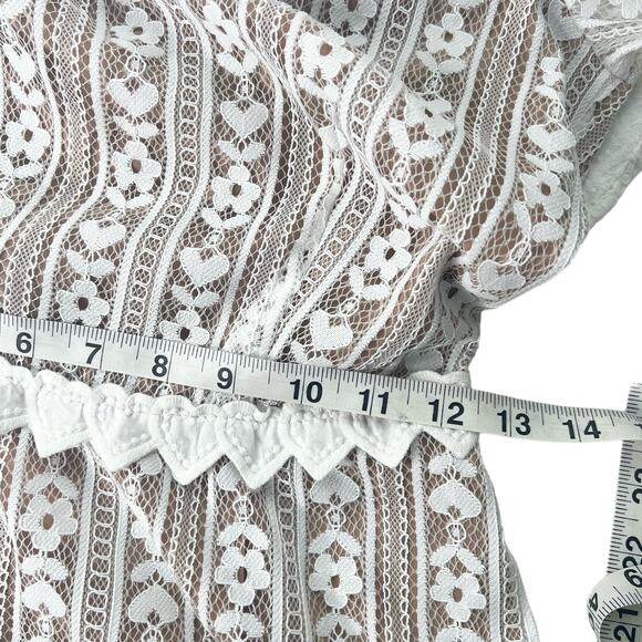 New Women’s For Love & Lemons White Lace Lovebird Mini Dress Size S - Picture 7 of 8